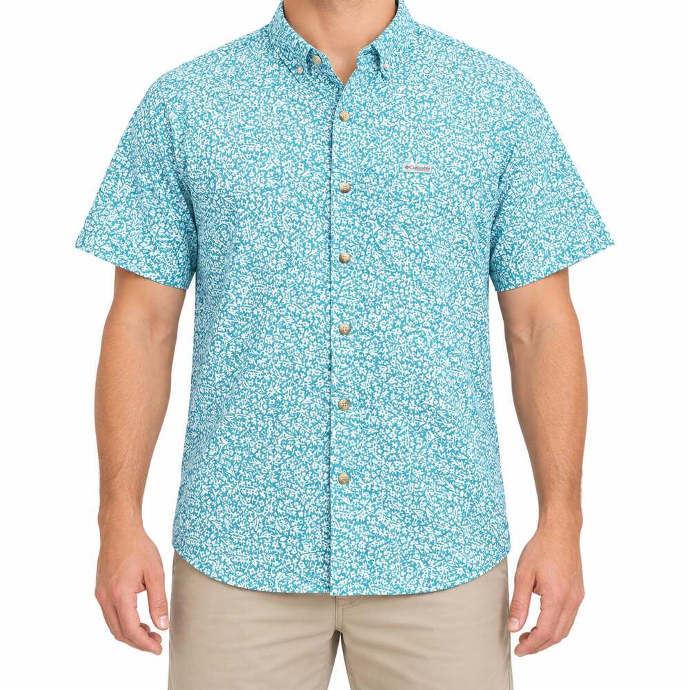 Columbia PFG Shirt Mens Medium Fishing Floral Print Button Up Outdoors